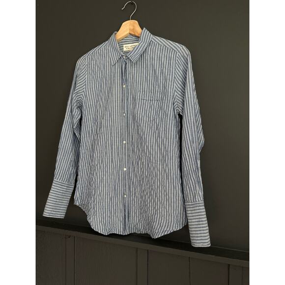 Nili Lotan NL Blue and White Pinstripe Pocket Buttoned Shirt Blouse Size Small - Picture 2 of 7